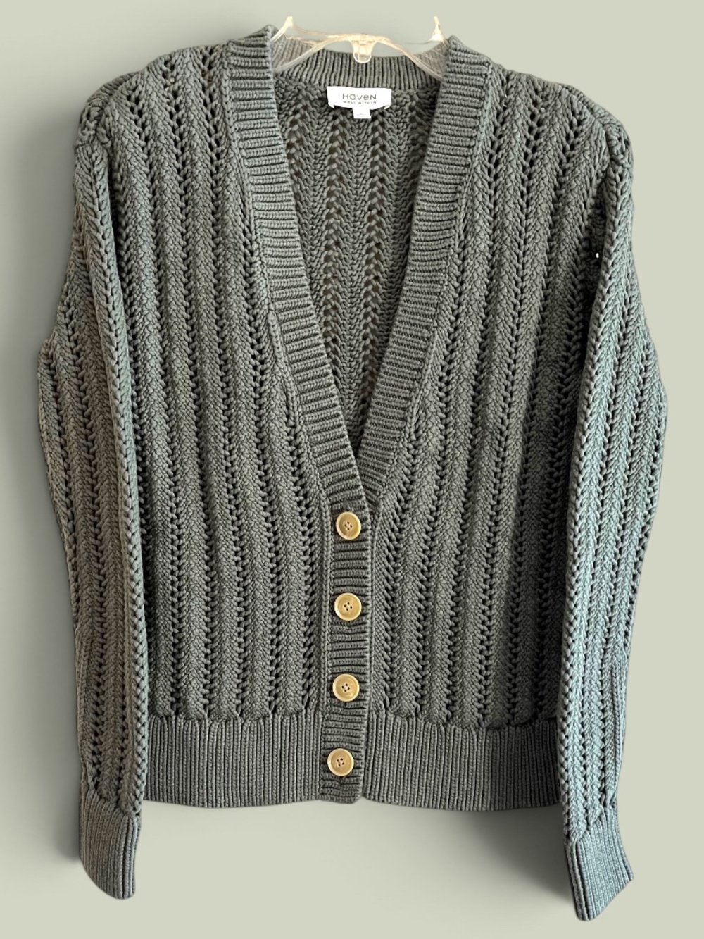 Haven Well Within Open Stitch Cardigan Sweater Vetiver Green XS